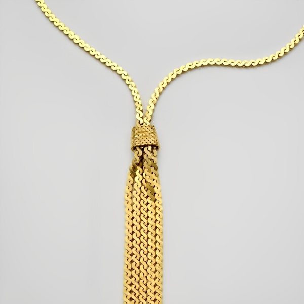 Gold Plated Serpentine Chain Tassel Necklace circa 1980s