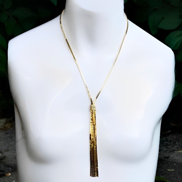 Gold Plated Serpentine Chain Tassel Necklace circa 1980s