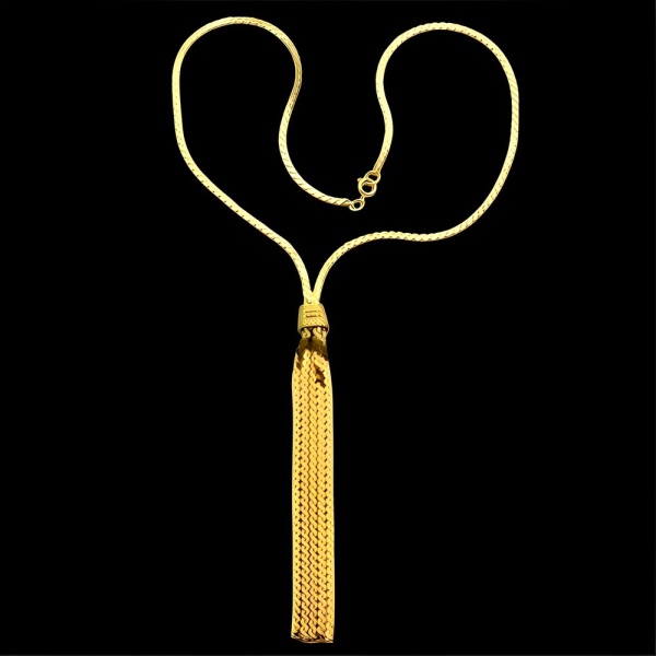 Gold Plated Serpentine Chain Tassel Necklace circa 1980s