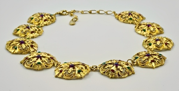 Renaissance Style Necklace Glass Jewels circa 1980s