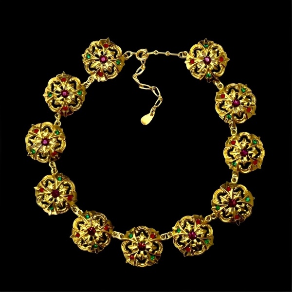 Renaissance Style Necklace Glass Jewels circa 1980s