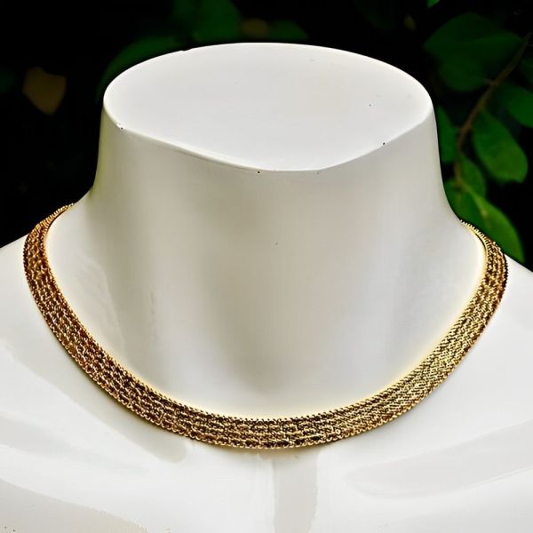 Gold Plated Textured Design Mesh Collar Necklace circa 1980s