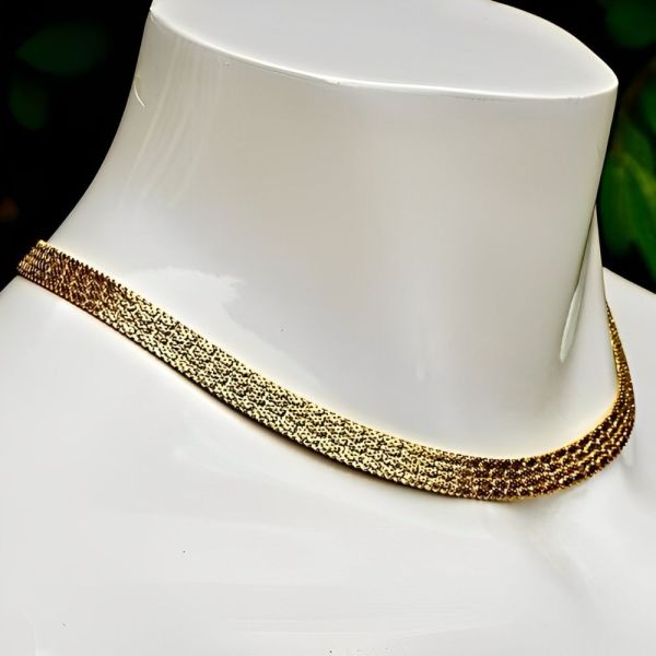 Gold Plated Textured Design Mesh Collar Necklace circa 1980s