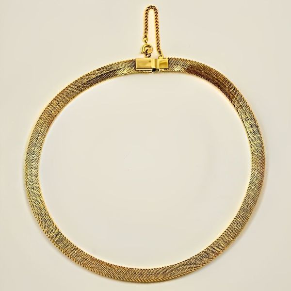 Gold Plated Textured Design Mesh Collar Necklace circa 1980s