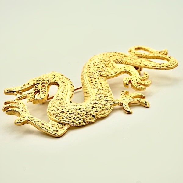 Gold Plated Textured Dragon Brooch circa 1980s