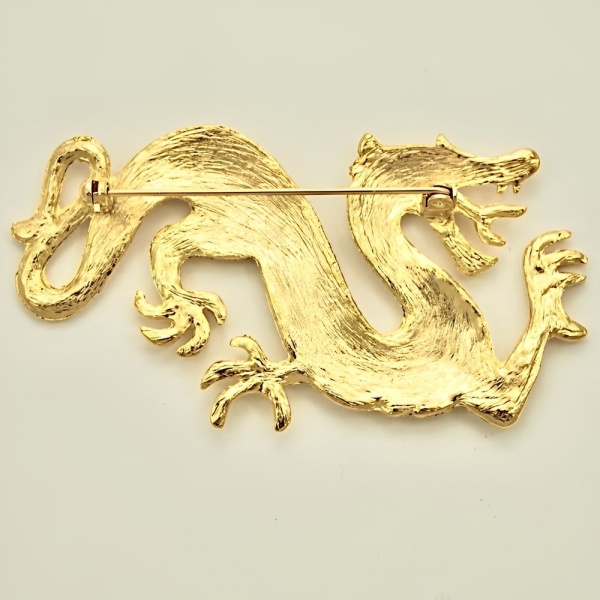 Gold Plated Textured Dragon Brooch circa 1980s