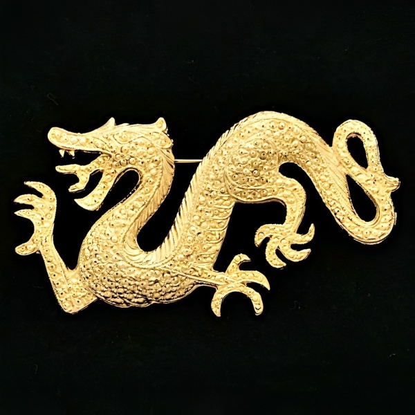 Gold Plated Textured Dragon Brooch circa 1980s