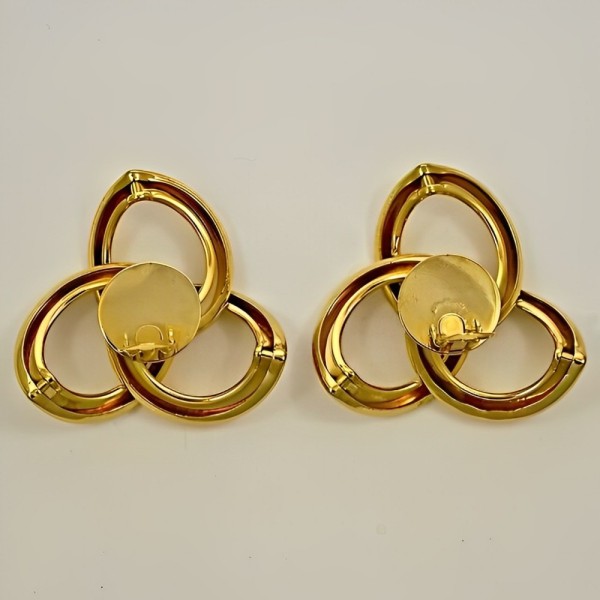 Gold Plated Triple Hoop Clip On Statement Earrings circa 1980s