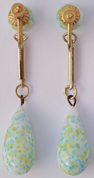 Gold Plated White, Yellow & Turquoise Glass Drop Earrings