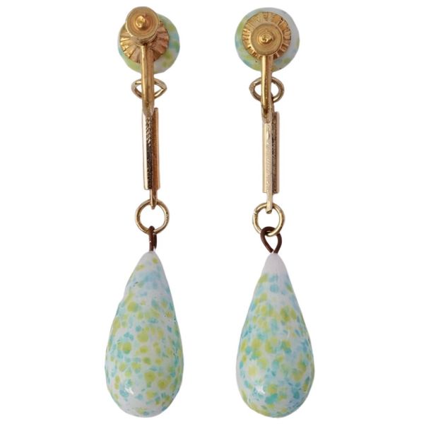 Gold Plated White, Yellow & Turquoise Glass Drop Earrings