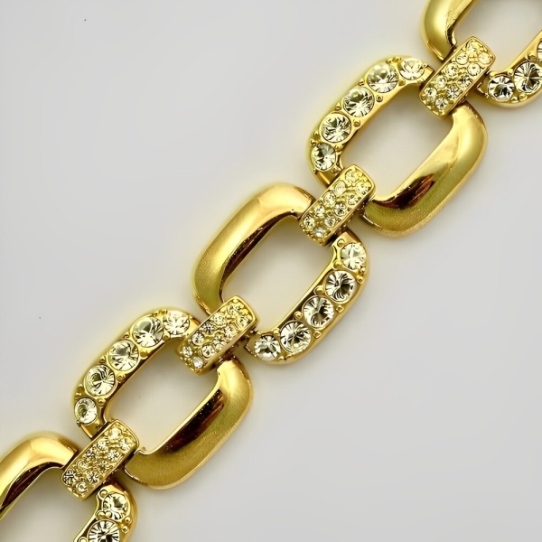 Gold Plated Statement Bracelet with Crystals circa 1980s