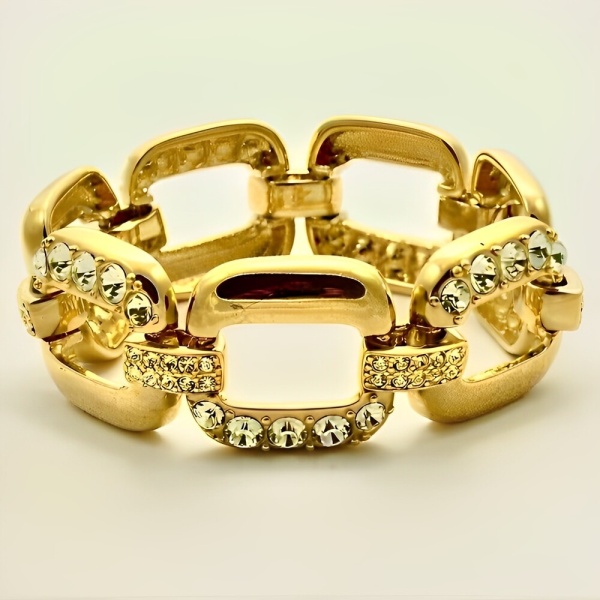 Gold Plated Statement Bracelet with Crystals circa 1980s