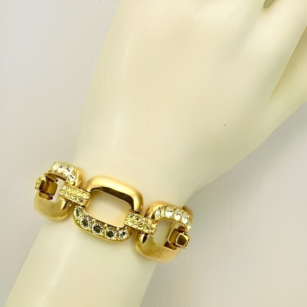 Gold Plated Statement Bracelet with Crystals circa 1980s