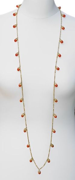 Gold Tone Chain Necklace with Filigree and Faux Coral circa 1940s