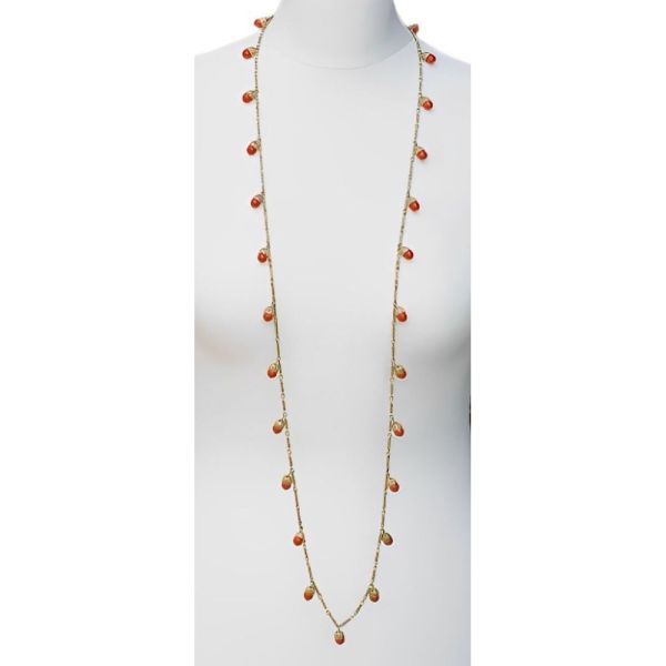 Gold Tone Chain Necklace with Filigree and Faux Coral circa 1940s