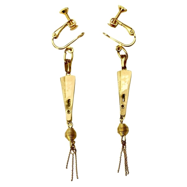 Gold Tone Fan Drop Screw Back Earrings circa 1970s