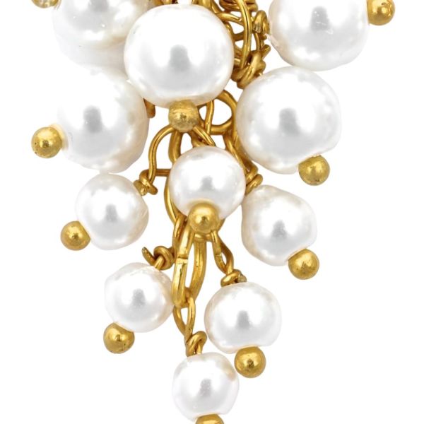 Gold Tone Faux Pearl Grape Cluster Drop Earrings