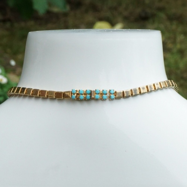 Gold Plated Necklace with Turquoise Glass Pendant 1950s