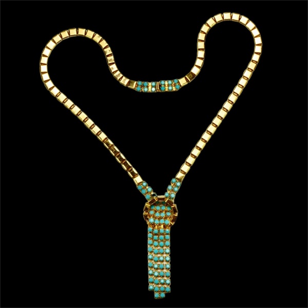 Gold Plated Necklace with Turquoise Glass Pendant 1950s