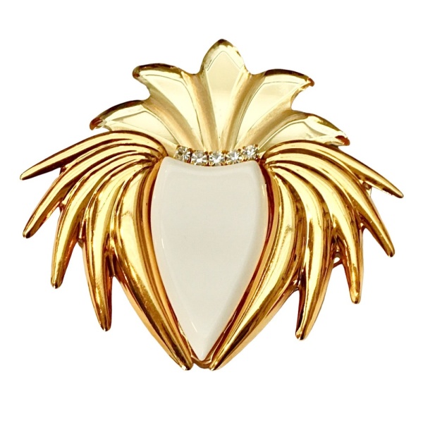 Gold Plated Mirror Fruit Brooch with Rhinestones 1960s