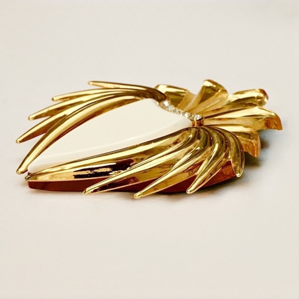 Gold Plated Mirror Fruit Brooch with Rhinestones 1960s