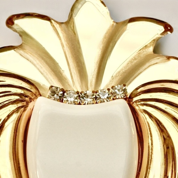 Gold Plated Mirror Fruit Brooch with Rhinestones 1960s