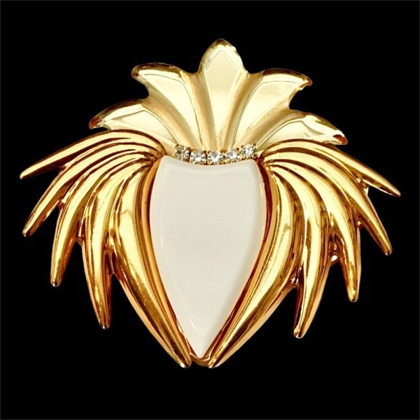 Gold Plated Mirror Fruit Brooch with Rhinestones 1960s