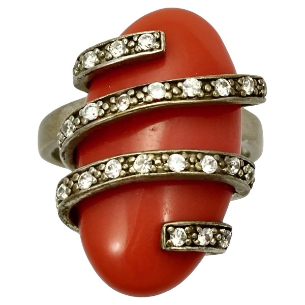 Gold Vermeil on Sterling Silver Coral Glass Ring