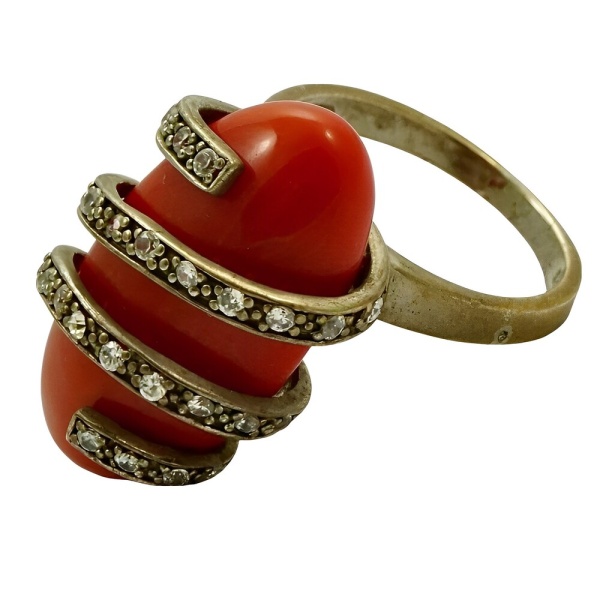 Gold Vermeil on Sterling Silver Coral Glass Ring