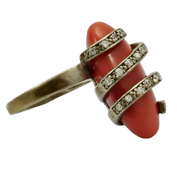 Gold Vermeil on Sterling Silver Coral Glass Ring