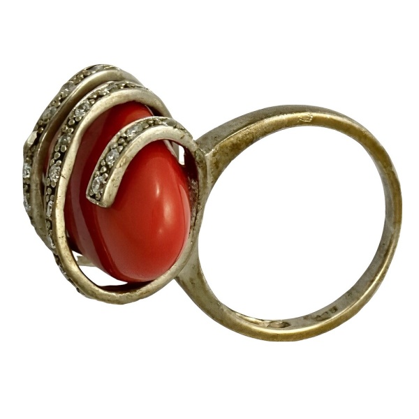 Gold Vermeil on Sterling Silver Coral Glass Ring