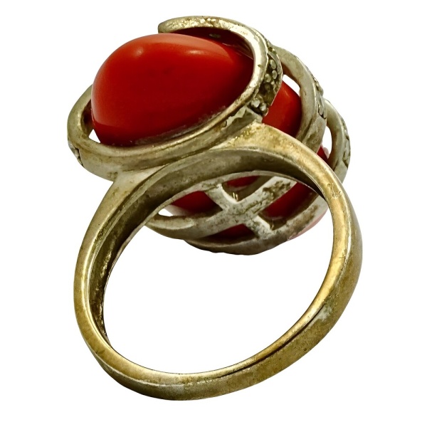 Gold Vermeil on Sterling Silver Coral Glass Ring