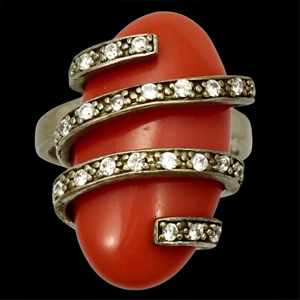 Gold Vermeil on Sterling Silver Coral Glass Ring