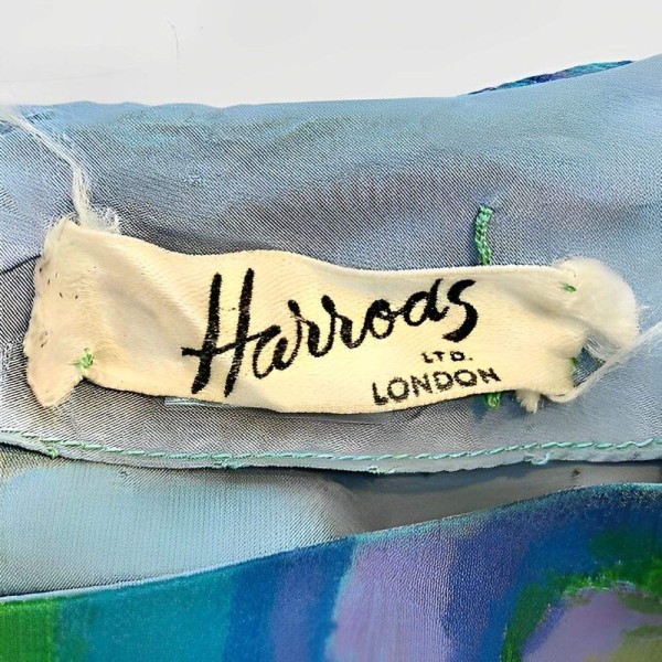 Harrods Blue Green Mauve Silk Chiffon Maxi Dress circa 1960s