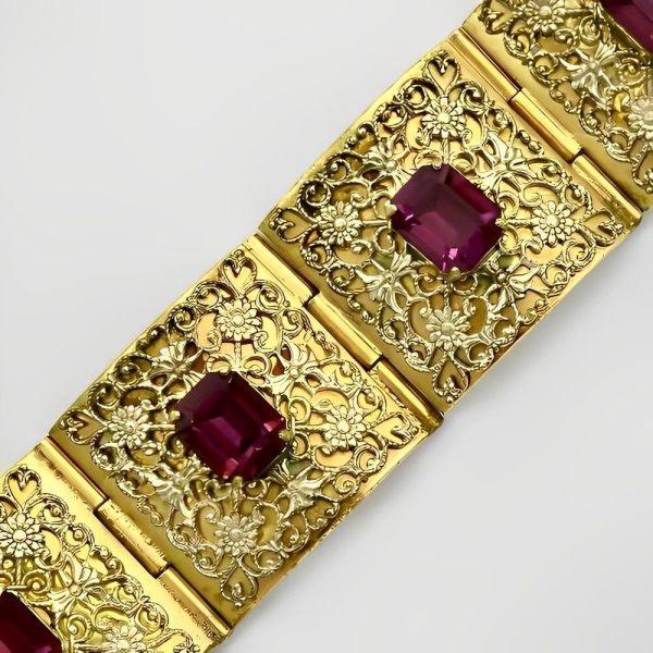 Italian Giuliano Fratti GM Filigree Bracelet with Mauve Glass Stones