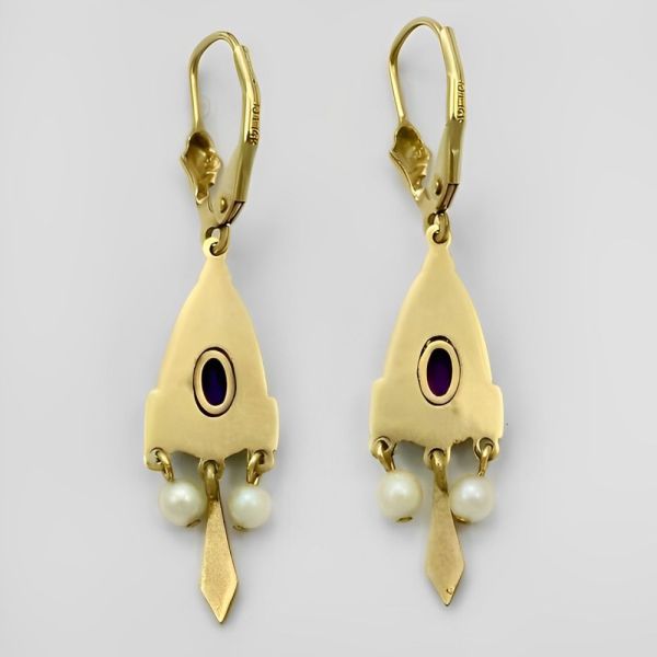 JJT 14K Gold Cultured Pearl and Amethyst Earrings