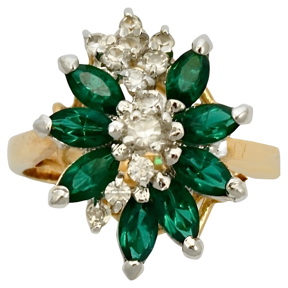 Gold Plated Faux Emerald and Faux Diamond Ring