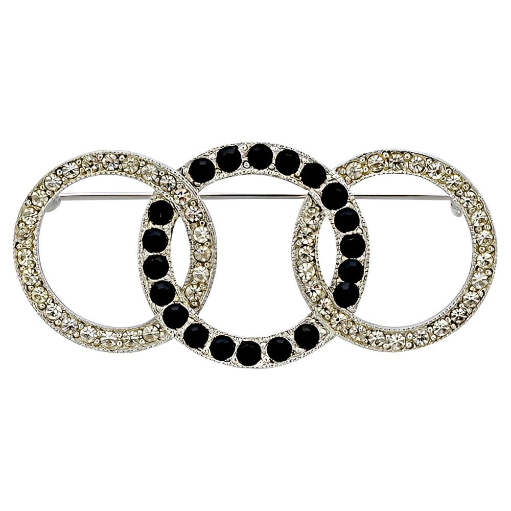 Art Deco 89 Classic Brooch with Black and Clear Rhinestones