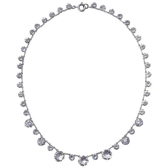 Art Deco Silver Tone and Open Back Clear Crystal Necklace | Arabella Bianco