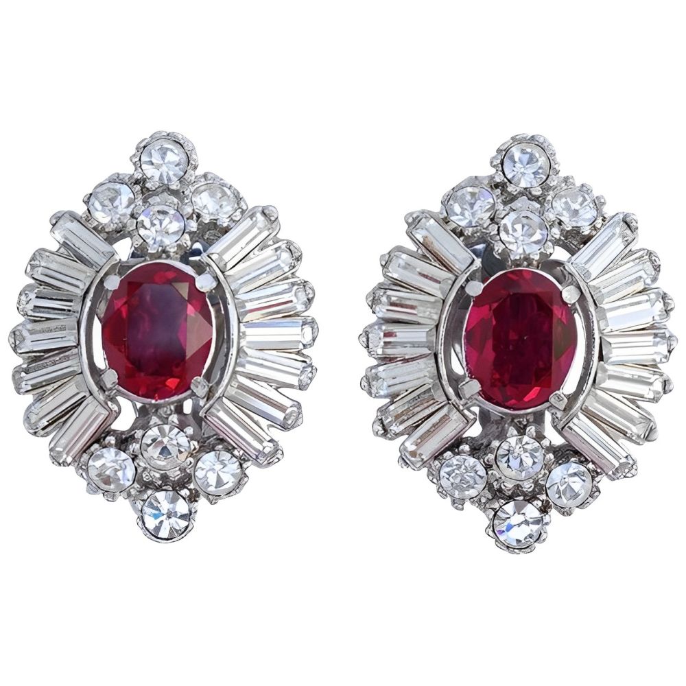 Attwood & Sawyer Silver Tone and Ruby Red Diamante Earrings