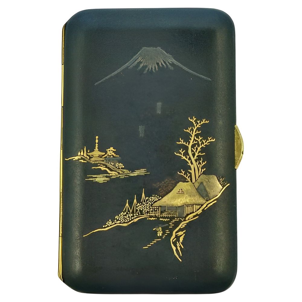 Japanese Mount Fuji Gold Silver Damascene Cigarette Case