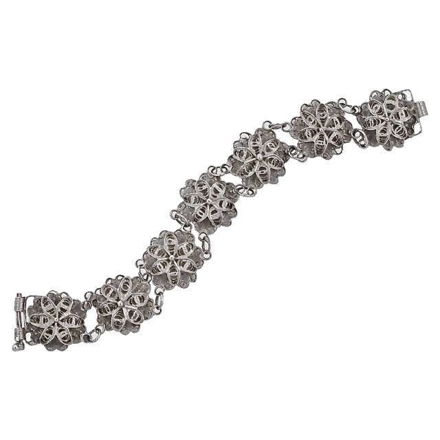 Silver Filigree Flower Design Link Bracelet circa 1930s | Arabella Bianco