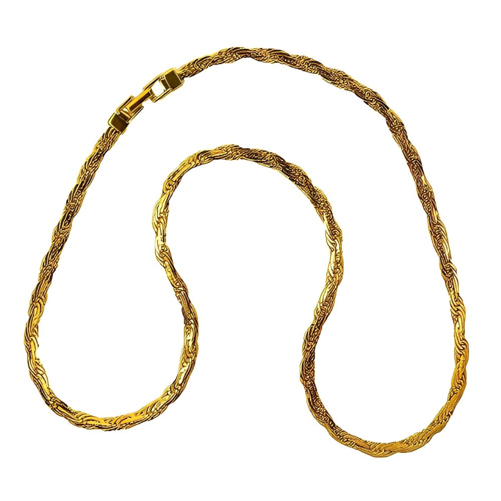 Trifari Gold Plated Flat Wave Link Chain Necklace circa 1980s