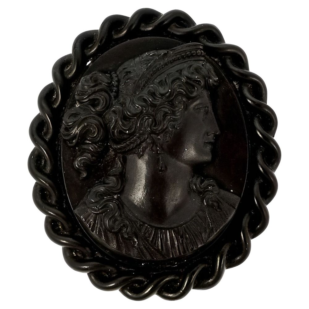 Czech Antique Victorian Vulcanite Cameo Brooch