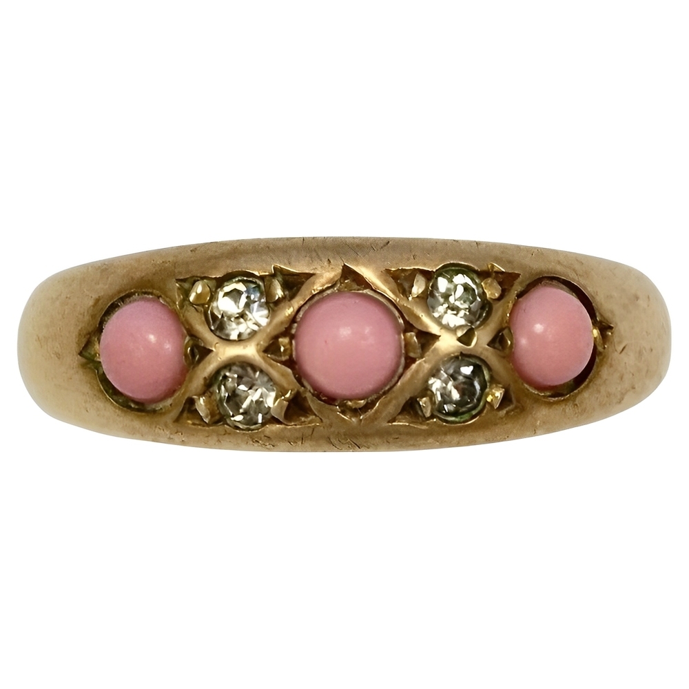 Antique Gold Gilt Ring with Pink and Clear Paste Stones