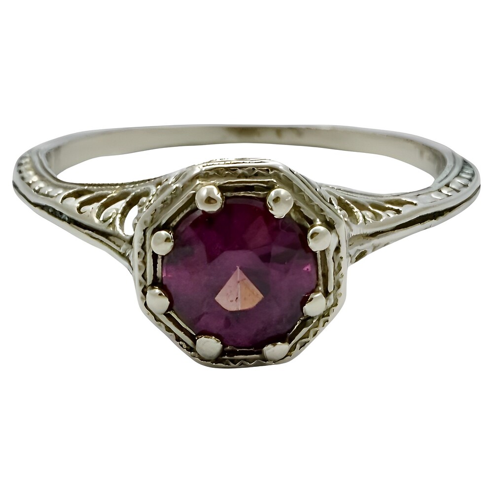 Art Deco 14K White Gold Amethyst Filigree Dress Ring