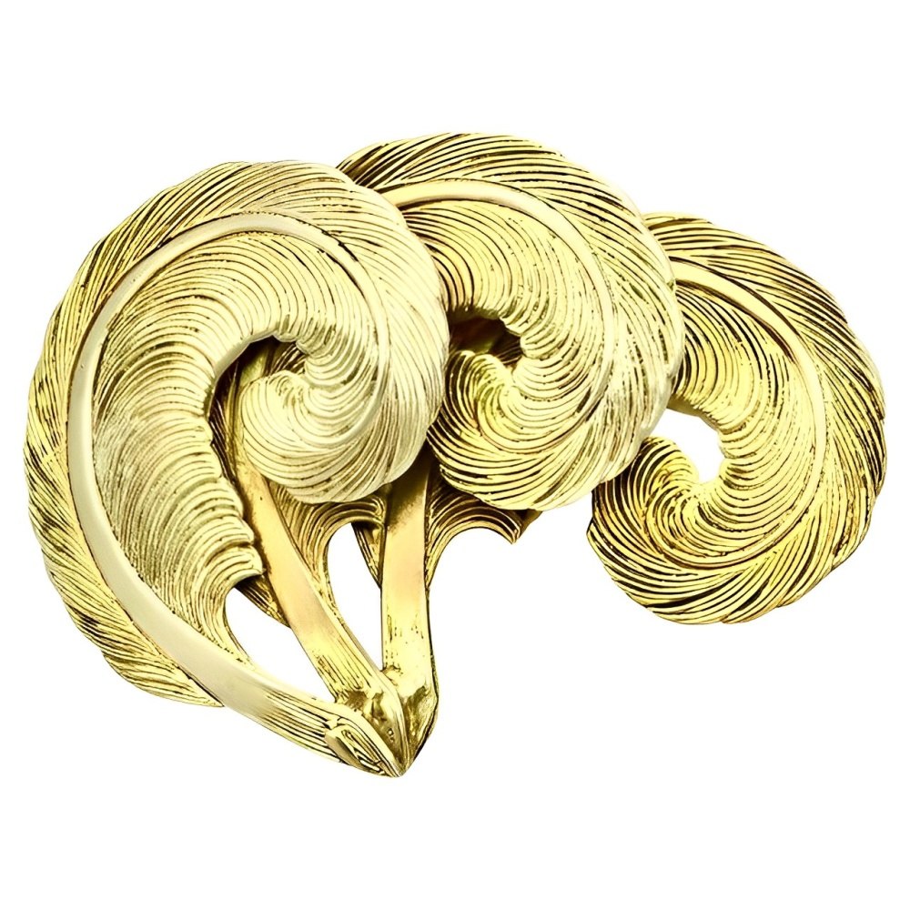 Art Deco Silver Gilt Three Feathers Brooch