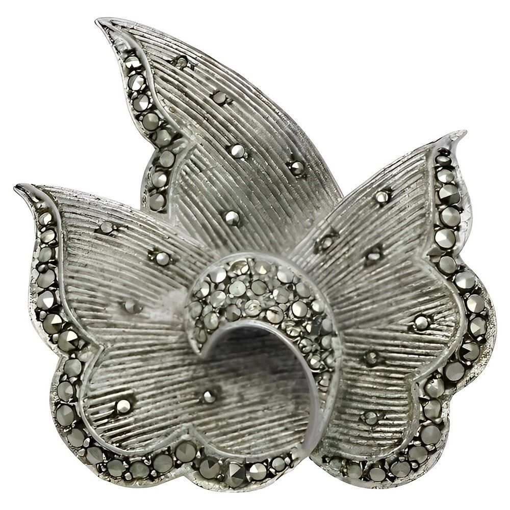 Art Deco Sterling Silver and Marcasite Leaf Brooch