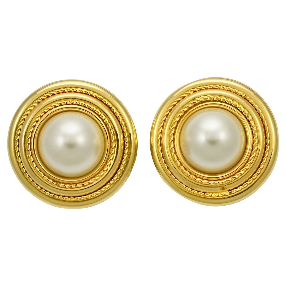 Bozart Gold Plated and Faux Pearl Statement Earrings