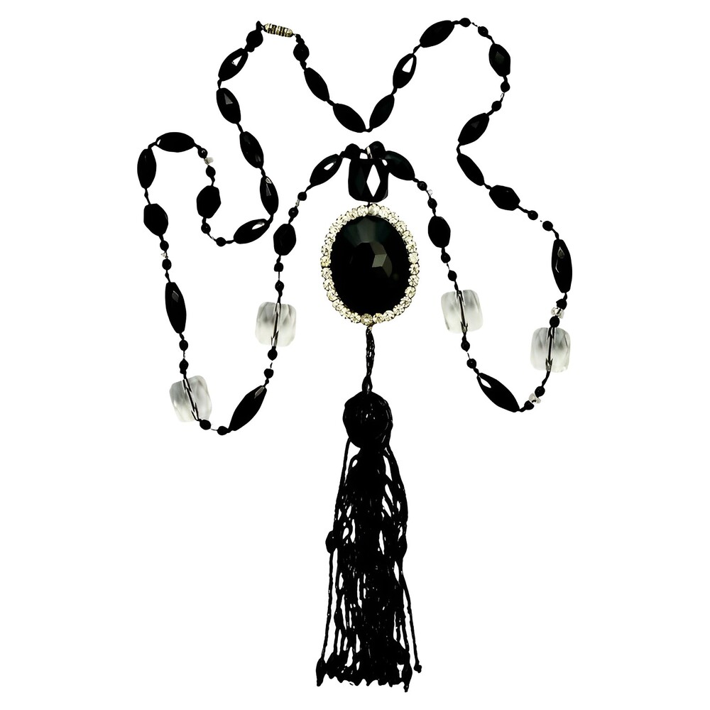 French Jet Sautoir Tassel Necklace circa 1920s